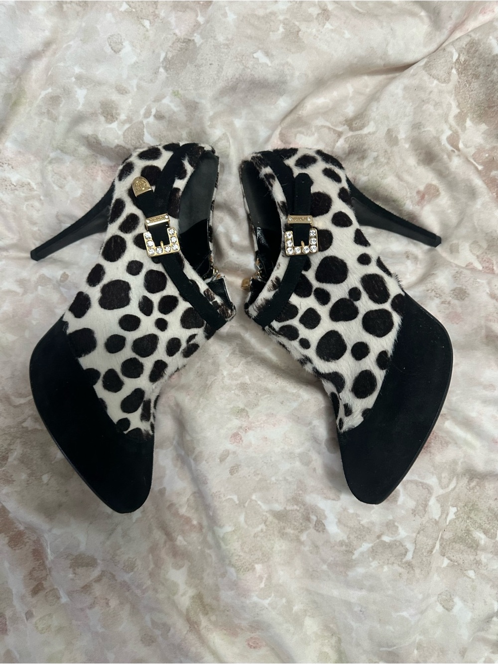 Dalmatian-Print Black & White Heeled Ankle Booties